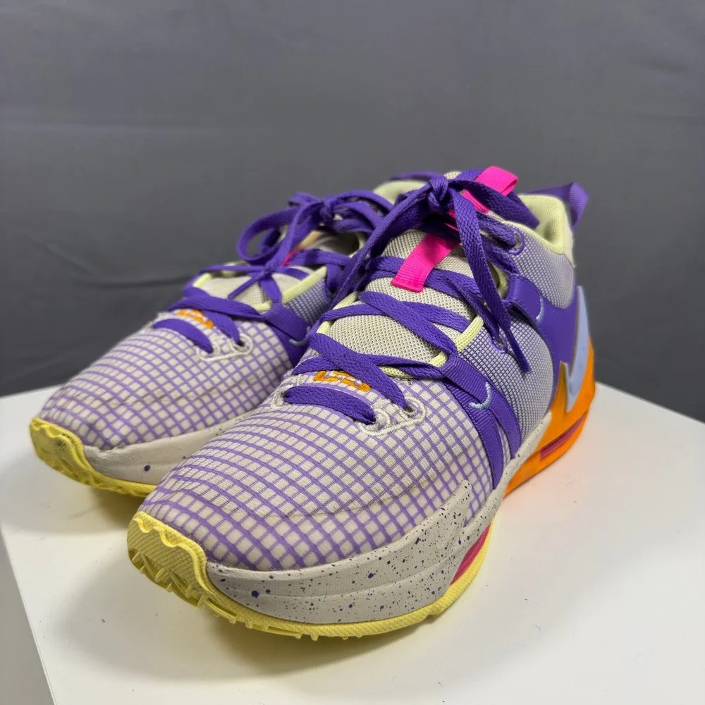 Nike LeBron 19 Low Kids 6.5Y Purple Orange DQ8650-101 Basketball Sneakers